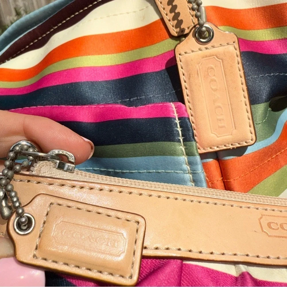 Rare Coach Legacy Stripe Leah Large Tote Purse & Matching Wristlet